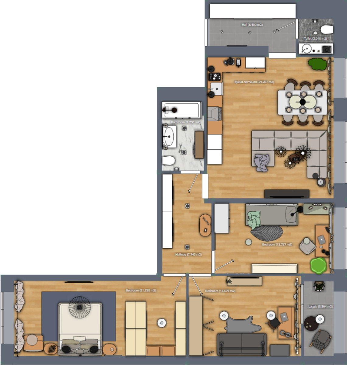 Квартира с 3 спальнями